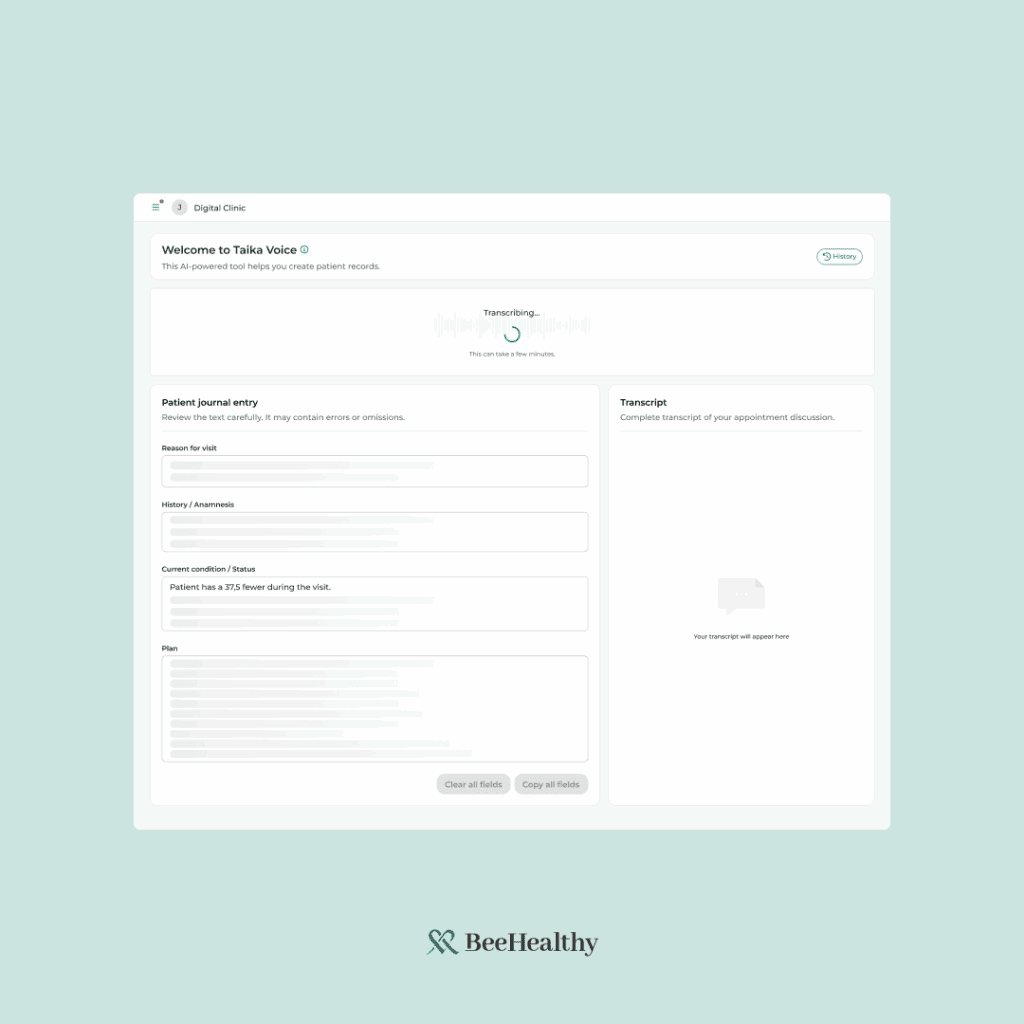 BeeHealthy's Taika Voice ambient AI documentation tool